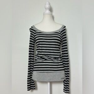 GUESS JEANS Y2K Striped Whimsigoth Skater Longlined Long Sleeve Size M
